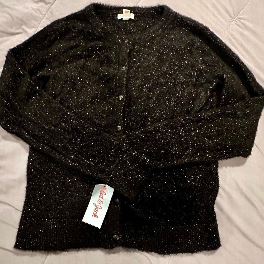 Adorable Cat & Jack Black Glittery Cardigan NWT Size XL